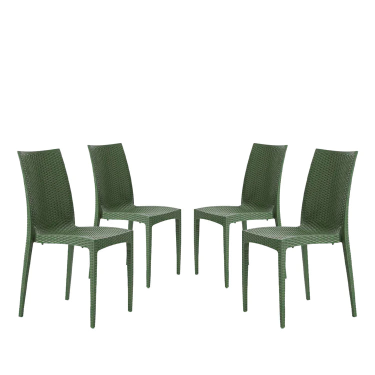 set da 4 Sedie In Plastica Da Giardino E Da Esterno Stile Rattan Verde
