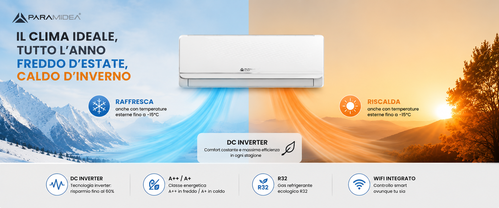 PYRAMIDEA Condizionatore Fisso Inverter Classe A++/A+ Pyramidea 24000 BTU con pompa di calore e Wifi integrato KITAC124U