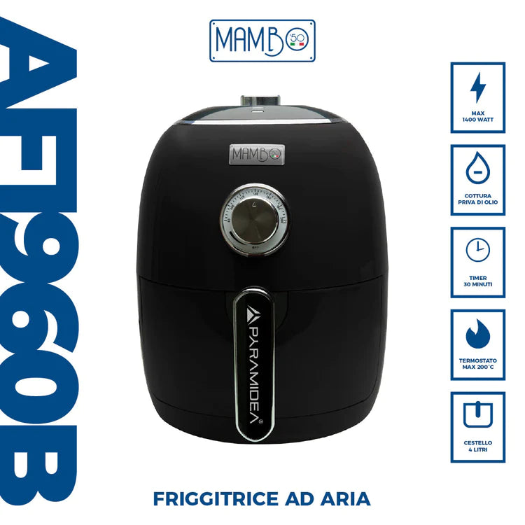 PYRAMIDEA Friggitrice ad Aria Capacità 4L Potenza 1400 W Colore Nero