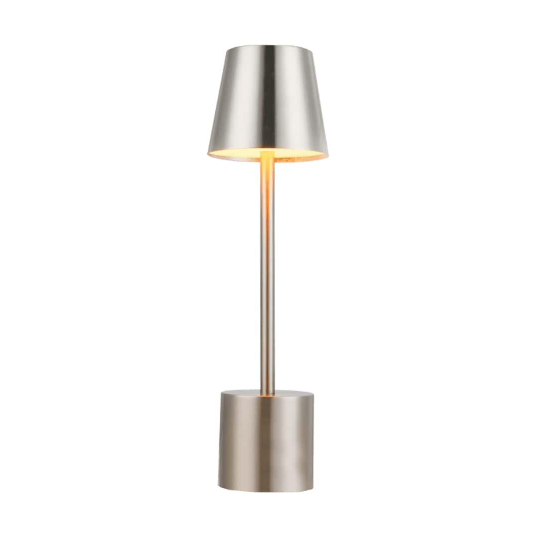 PYRAMIDEA Lampada Argento da Tavolo Senza Fili Ricaricabile con Presa USB, 3 Luci Led Diversa Intensità LRP11S