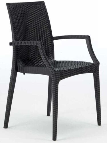 BUYBUY Kit 4 Sedie Stile Rattan Con Braccioli Colore Nero KITBRC02B