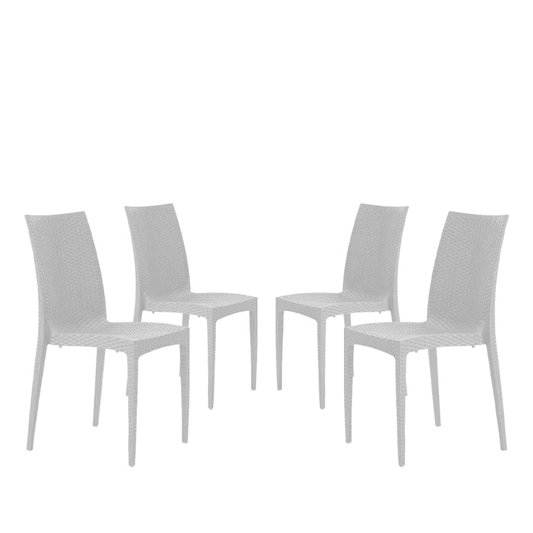 set da 4 Sedie In Plastica Da Giardino E Da Esterno Stile Rattan bianco