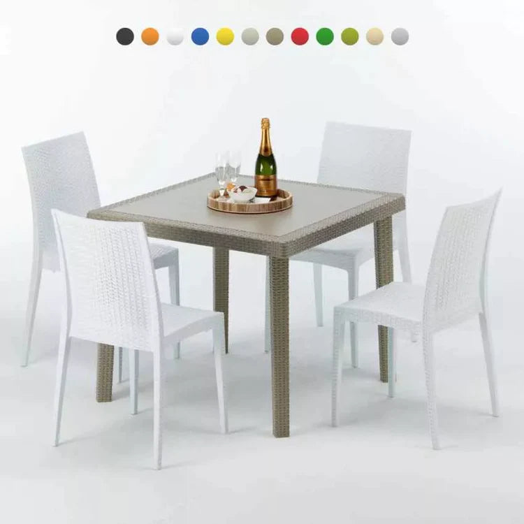 set da 4 Sedie In Plastica Da Giardino E Da Esterno Stile Rattan bianco