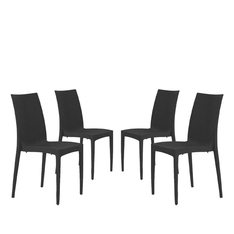 Set da 4 Sedie In Plastica Da Giardino E Da Esterno Stile Rattan Grigio scuro