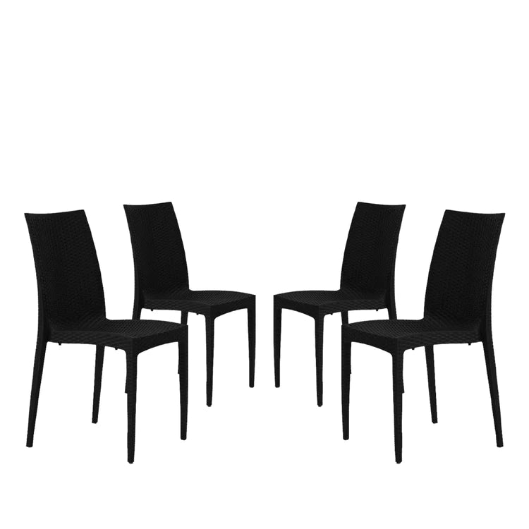 set da 4 Sedie In Plastica Da Giardino E Da Esterno Stile Rattan Nero