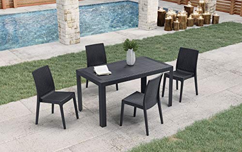 set da 4 Sedie In Plastica Da Giardino E Da Esterno Stile Rattan Nero