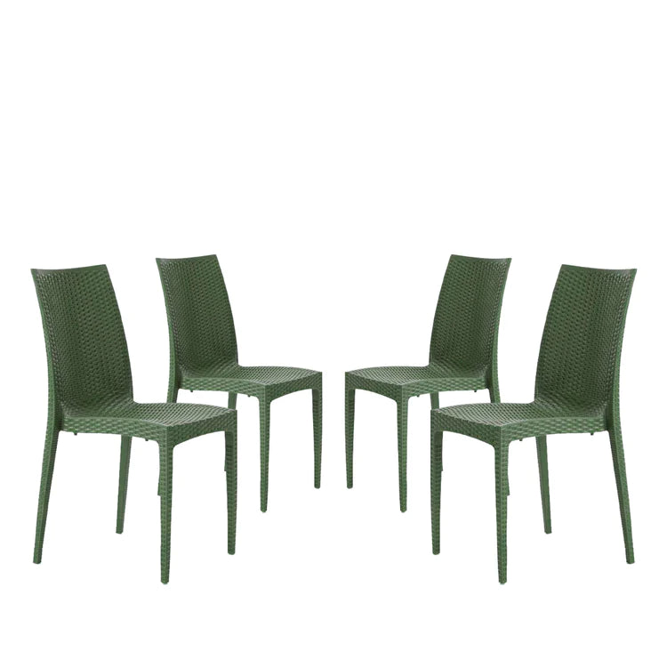 set da 4 Sedie In Plastica Da Giardino E Da Esterno Stile Rattan Verde