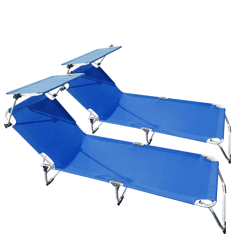 buybuy Lettini Mare Stabilimento Pieghevoli in Alluminio 3 Posizioni Con Tetto Parasole E Rivestimento In Textilene Blu Spiaggia Piscina E Giardino Set Da 2