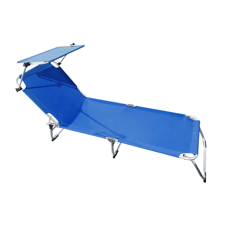 buybuy Lettini Mare Stabilimento Pieghevoli in Alluminio 3 Posizioni Con Tetto Parasole E Rivestimento In Textilene Blu Spiaggia Piscina E Giardino Set Da 2