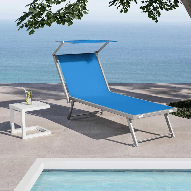 buybuy Lettini Mare Stabilimento Pieghevoli Professionali In Alluminio Con Tetto Parasole E Rivestimento In Textilene Blu Spiaggia Piscina E Giardino Set Da 2 (Telaio Argentato Textilene Blu)
