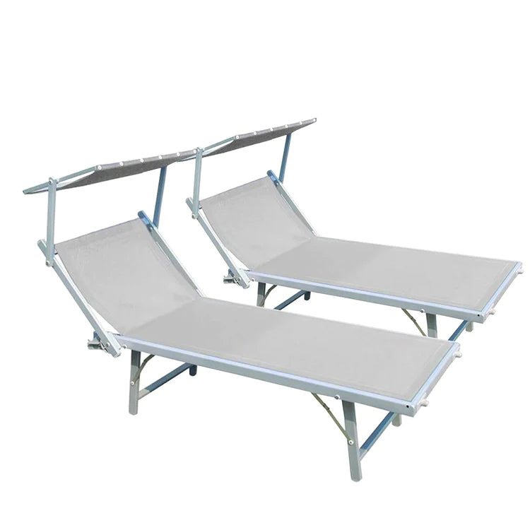 buybuy Lettini Mare Stabilimento Pieghevoli Professionali In Alluminio Con Tetto Parasole E Rivestimento In Textilene Beige Spiaggia Piscina E Giardino Set Da 2 (Telaio Argentato Textilene Beige)
