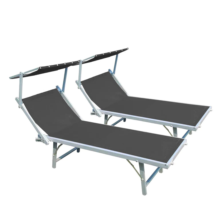 buybuy Lettini Mare Stabilimento Pieghevoli Professionali In Alluminio Con Tetto Parasole E Rivestimento In Textilene Grigio Spiaggia Piscina E Giardino Set Da 2 (Telaio Argentato Textilene Grigio)