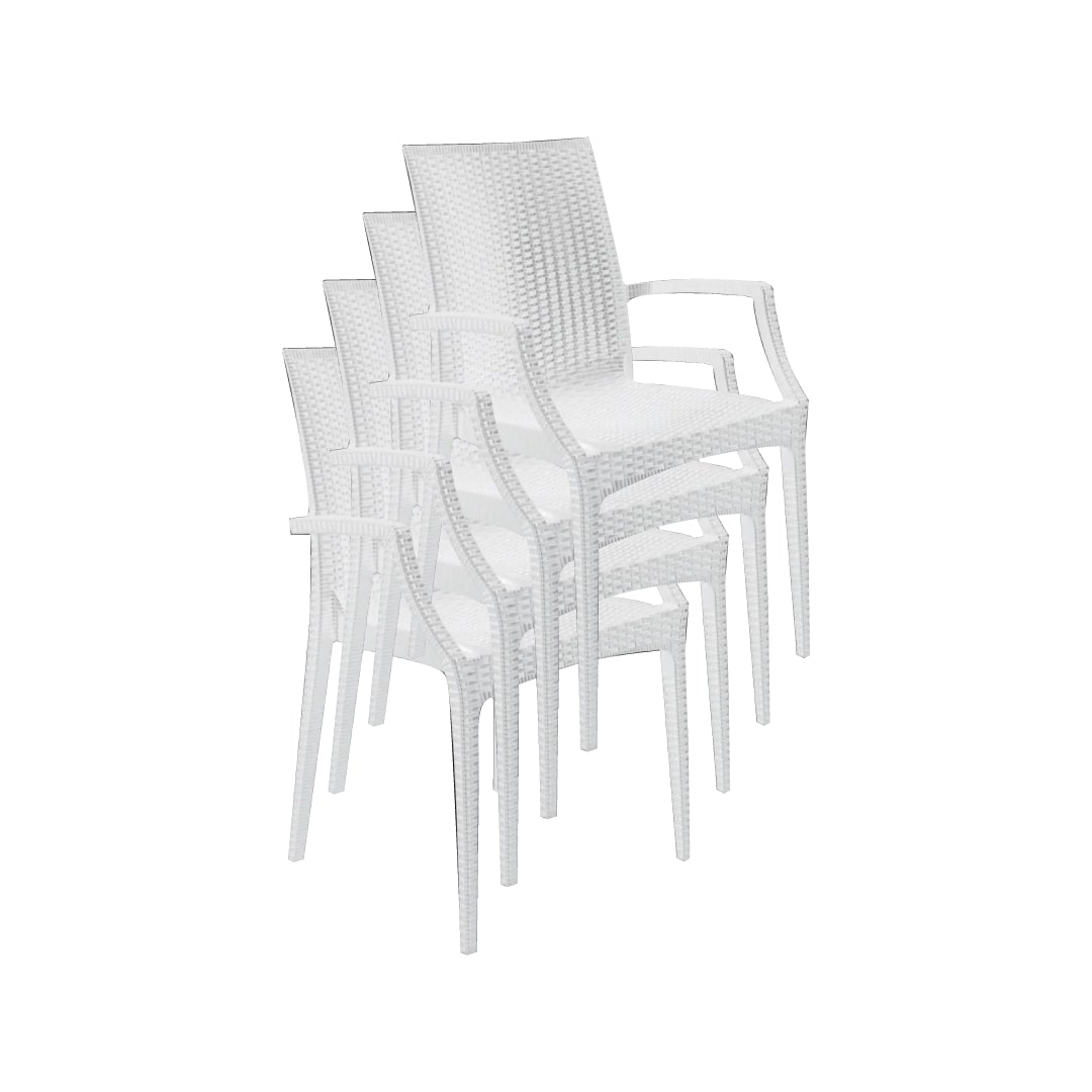 BUYBUY Sedia In Plastica con braccioli Da Giardino E Da Esterno Stile Rattan Bianca
