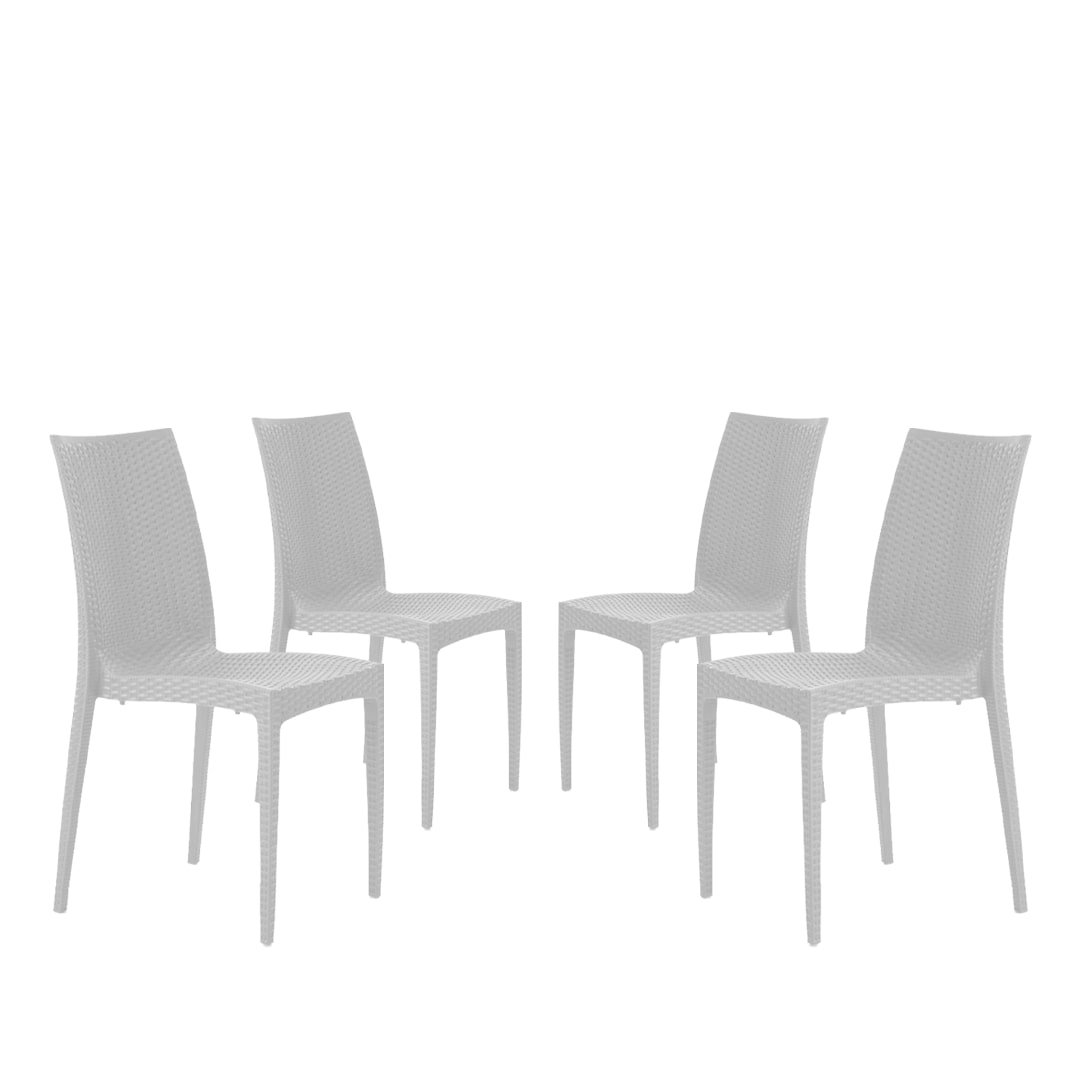 BUYBUY Kit 4 Sedie In Plastica Da Giardino E Da Esterno Stile Rattan bianco