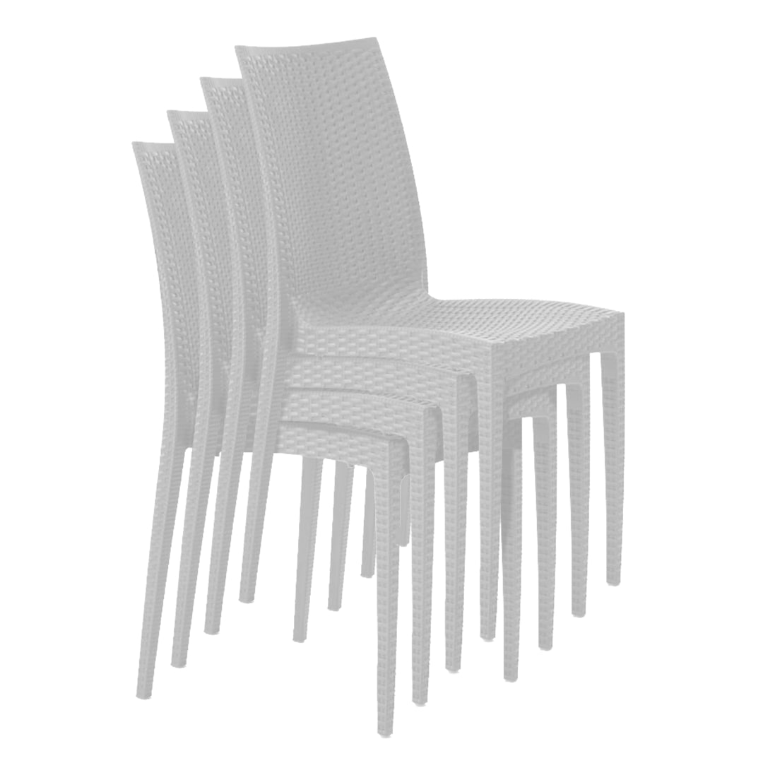 BUYBUY Kit 4 Sedie In Plastica Da Giardino E Da Esterno Stile Rattan bianco