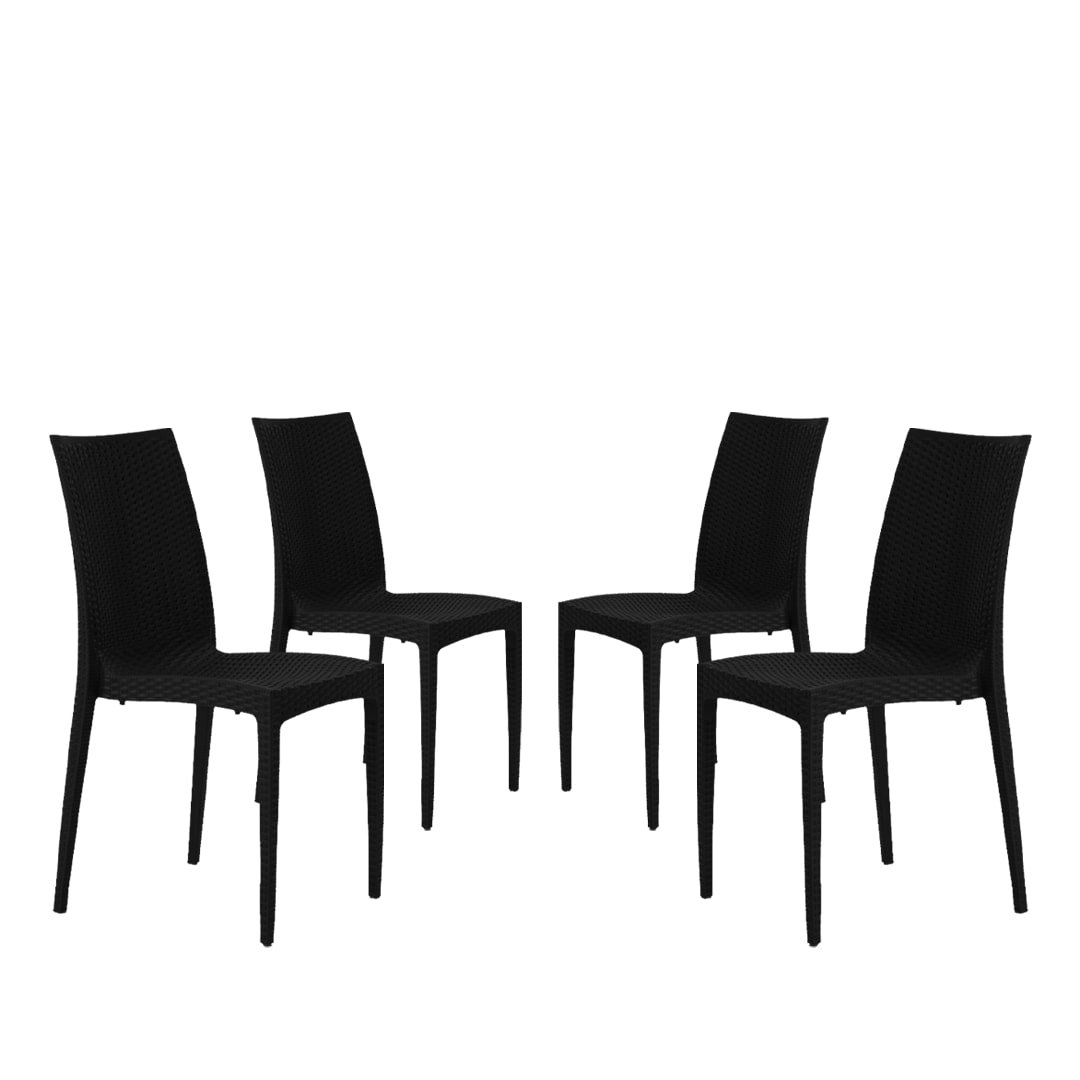 BUYBUY Kit 4 Sedie In Plastica Da Giardino E Da Esterno Stile Rattan Nero