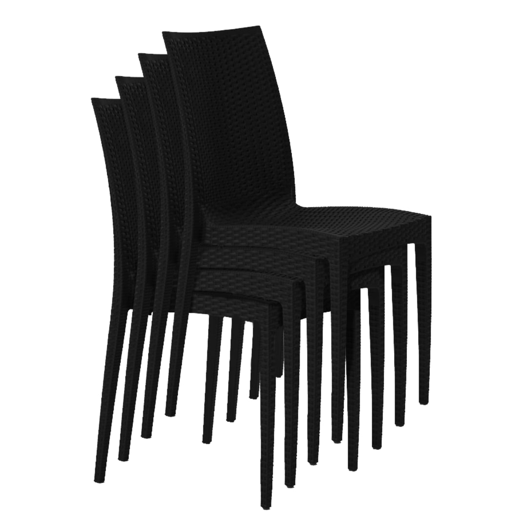 BUYBUY Kit 4 Sedie In Plastica Da Giardino E Da Esterno Stile Rattan Nero