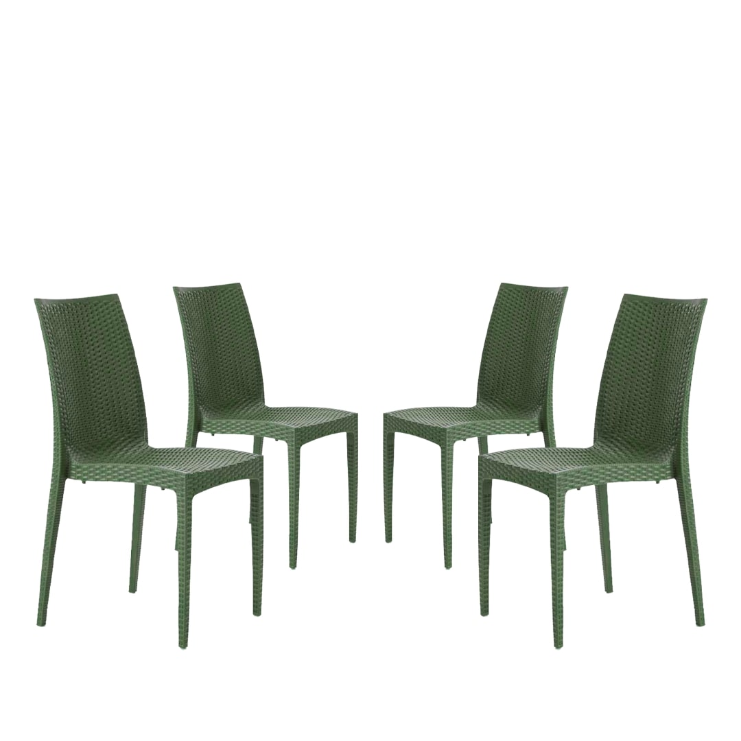 BUYBUY Kit composto da 4 Sedie In PP stile Rattan Da Giardino colore Verde giardino scuro