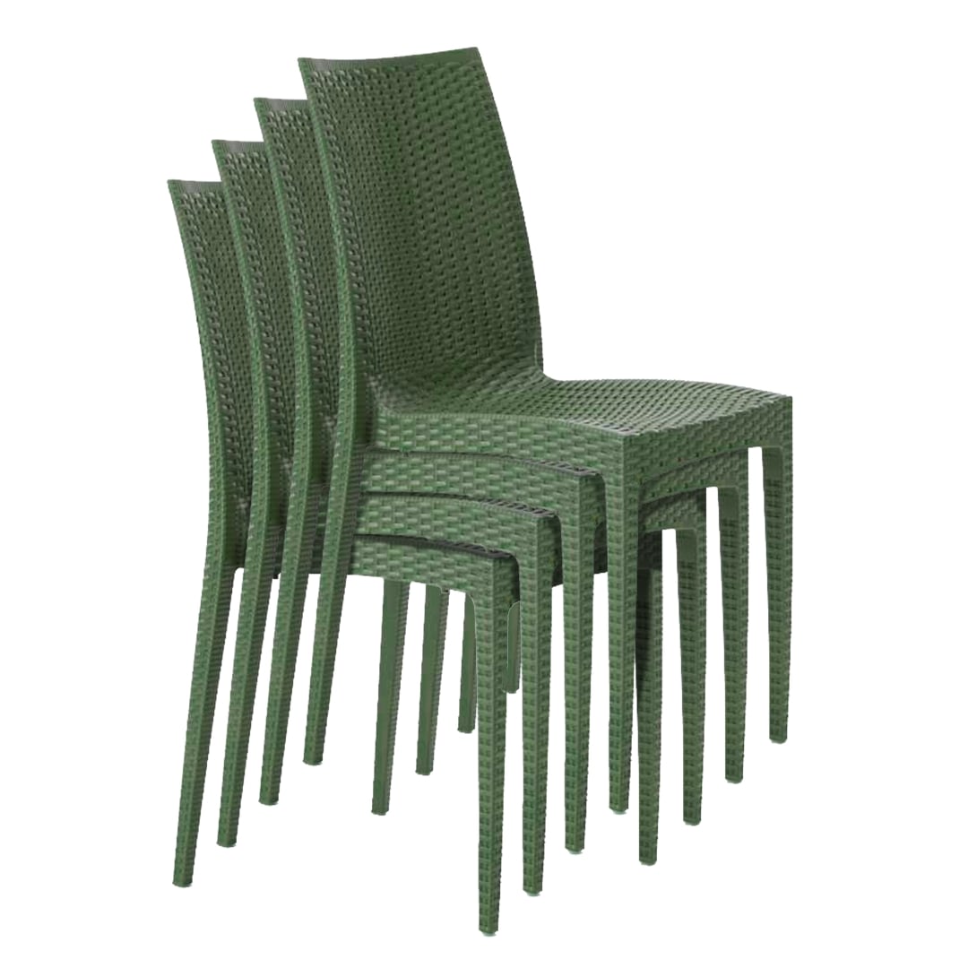 BUYBUY Kit composto da 4 Sedie In PP stile Rattan Da Giardino colore Verde giardino scuro