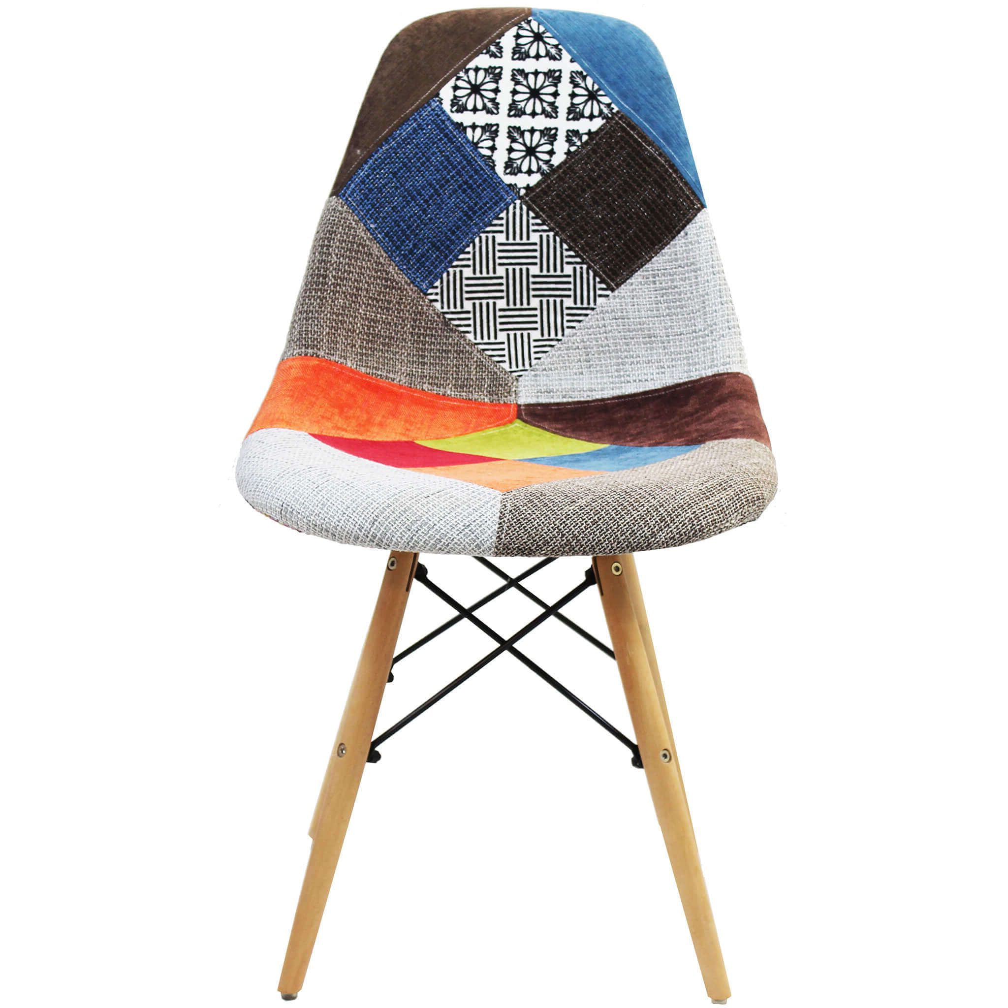 BUYBUY Kit 2 Sedie serie Picasso in PP con seduta in spugna ricoperta con stoffa in stile patchwork, piedi in legno di faggio e metallo KITPIC001