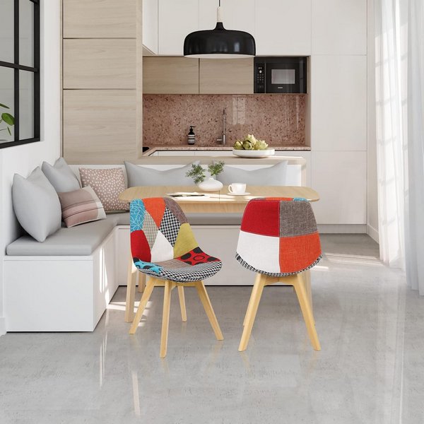 BUYBUY Kit 2 Sedie serie Picasso in PP con seduta in spugna ricoperta con stoffa in stile patchwork, piedi in legno di faggio e metallo KITPIC003