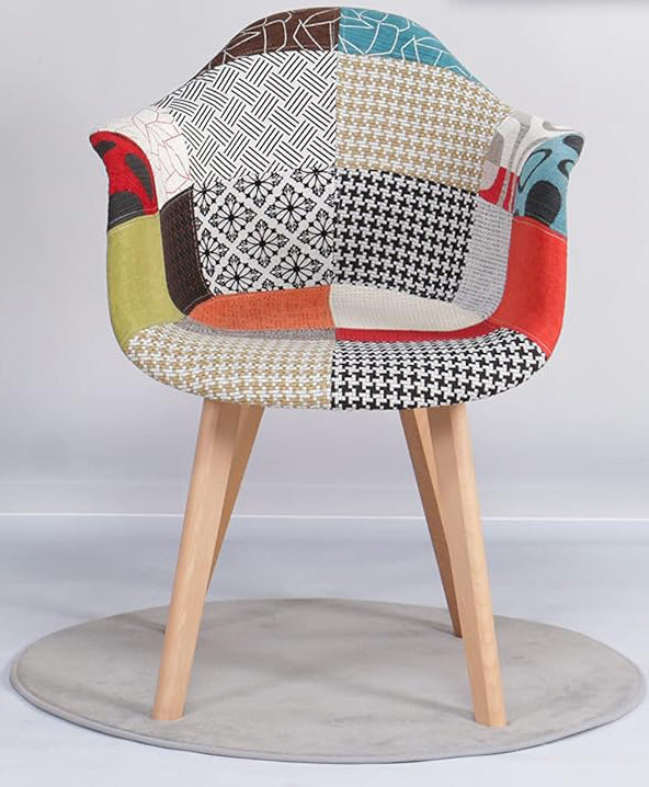 BUYBUY Kit 2 Poltroncine serie Picasso in PP con seduta in spugna ricoperta con stoffa in stile patchwork, piedi in legno di faggio KITPIC006