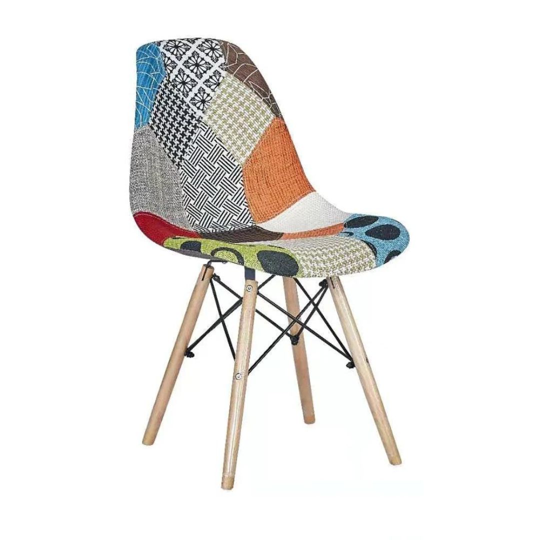 BUYBUY Sedia serie Picasso in PP con seduta in spugna ricoperta con stoffa in stile patchwork, piedi in legno di faggio e metallo Patchwork PIC002