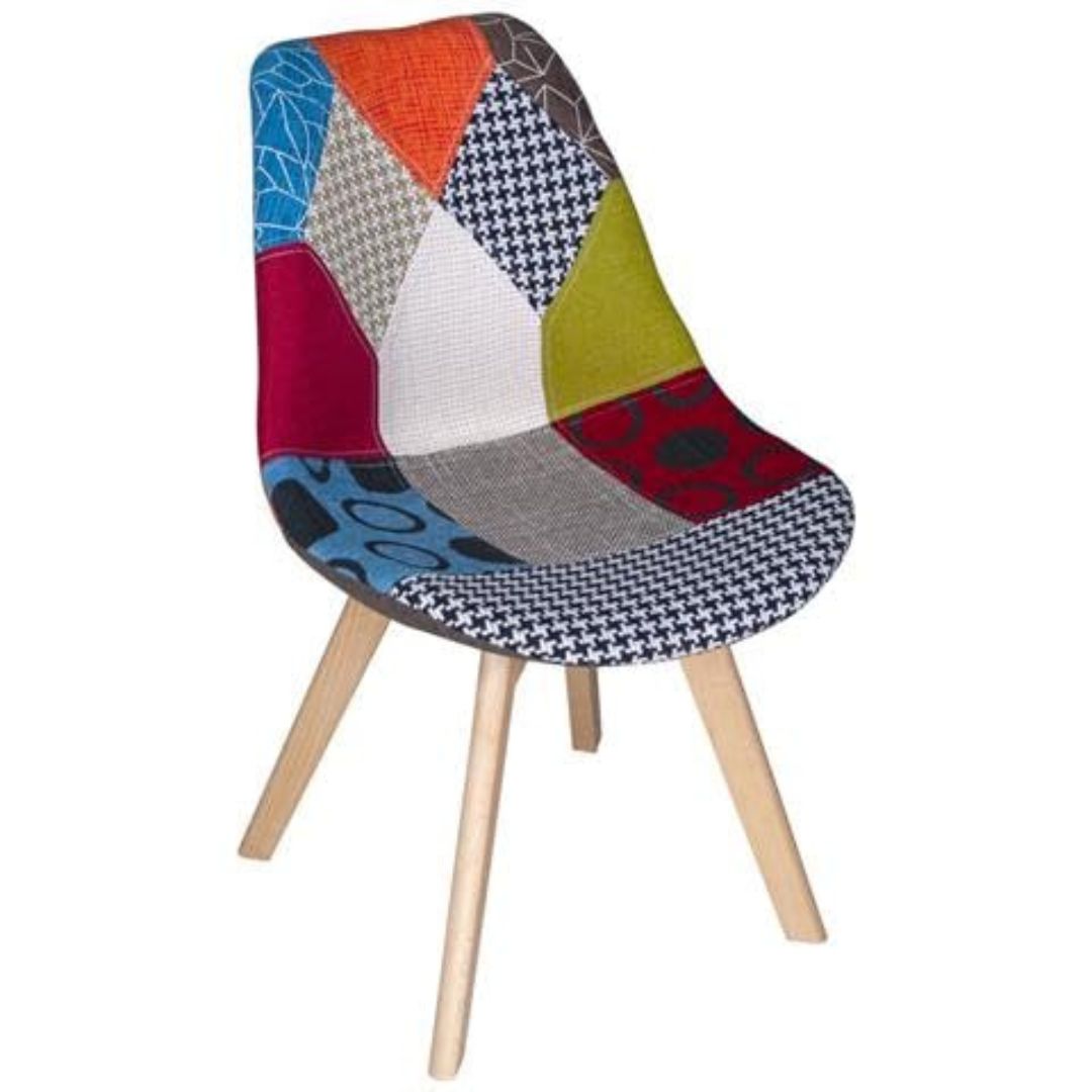 BUYBUY Sedia serie Picasso in PP con seduta in spugna ricoperta con stoffa in stile patchwork, piedi in legno di faggio e metallo Patchwork PIC003
