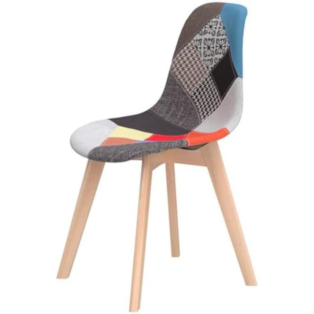 BUYBUY Sedia serie Picasso in PP con seduta in spugna ricoperta con stoffa in stile patchwork, piedi in legno di faggio Patchwork PIC004