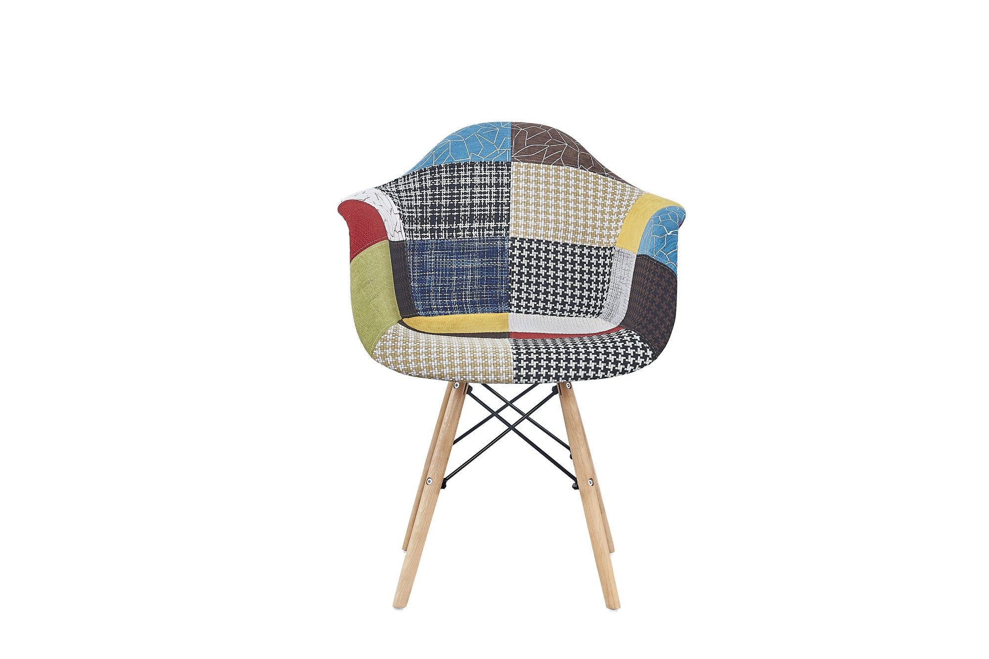 BUYBUY Poltroncina serie Picasso in PP con seduta in spugna ricoperta con stoffa in stile patchwork, piedi in legno di faggio e metallo Patchwork PIC005