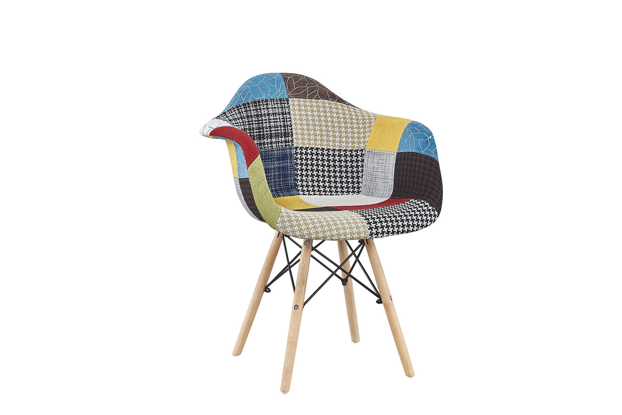 BUYBUY Poltroncina serie Picasso in PP con seduta in spugna ricoperta con stoffa in stile patchwork, piedi in legno di faggio e metallo Patchwork PIC005