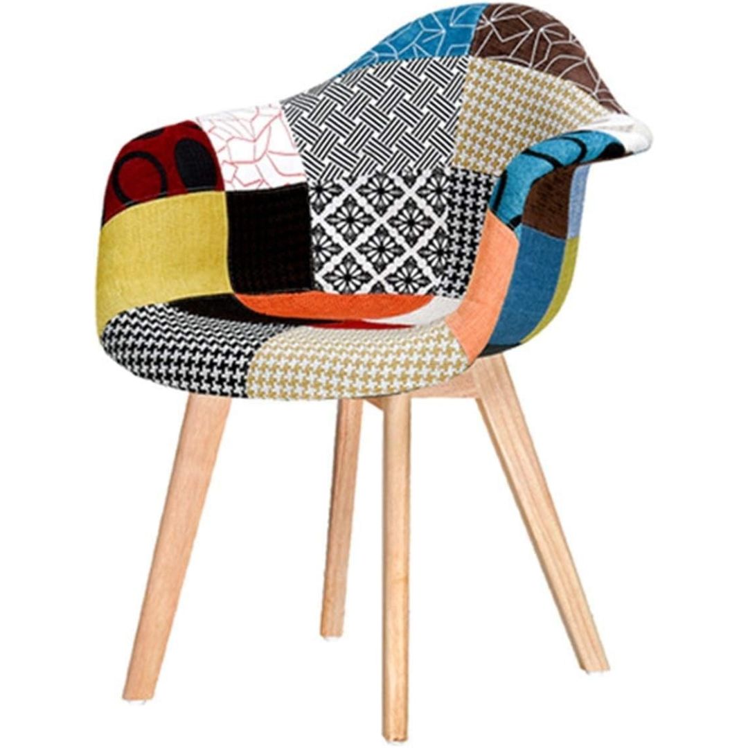 BUYBUY Poltroncina serie Picasso in PP con seduta in spugna ricoperta con stoffa in stile patchwork, piedi in legno di faggio Patchwork PIC006