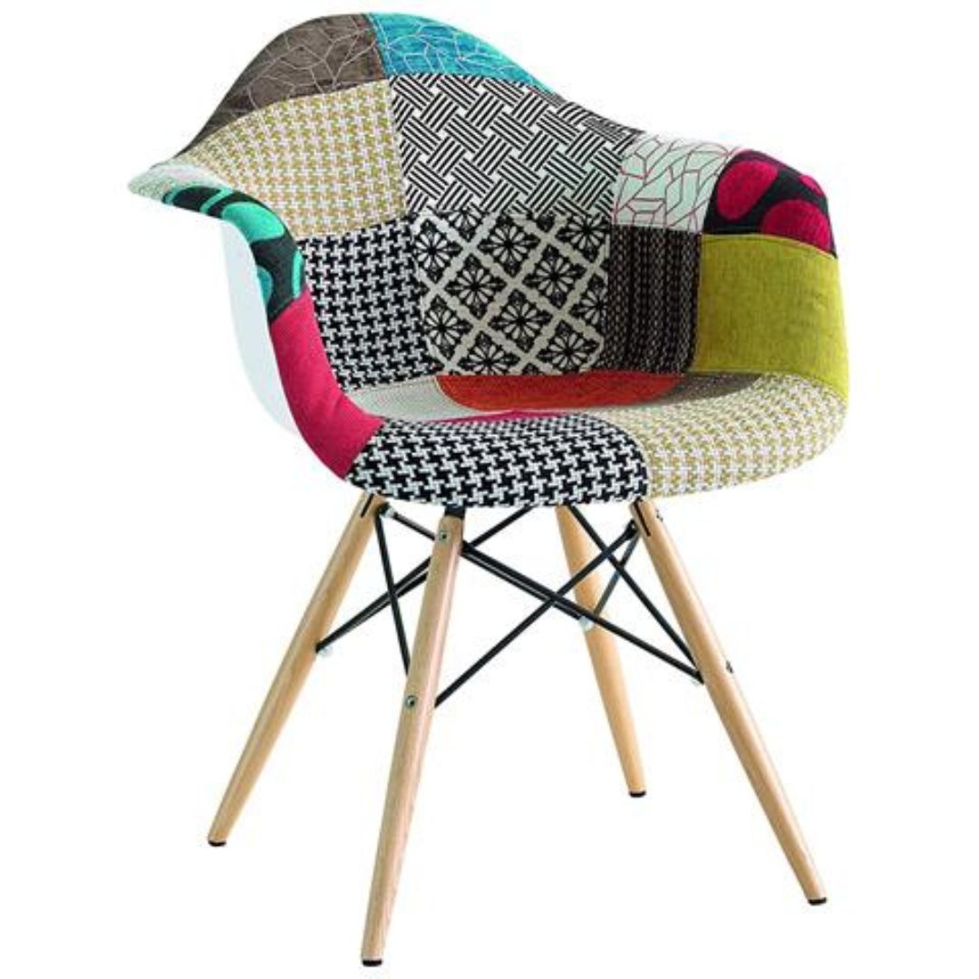 BUYBUY Poltroncina serie Picasso in PP con seduta in spugna ricoperta con stoffa in stile patchwork, piedi in legno di faggio e metallo Patchwork PIC007
