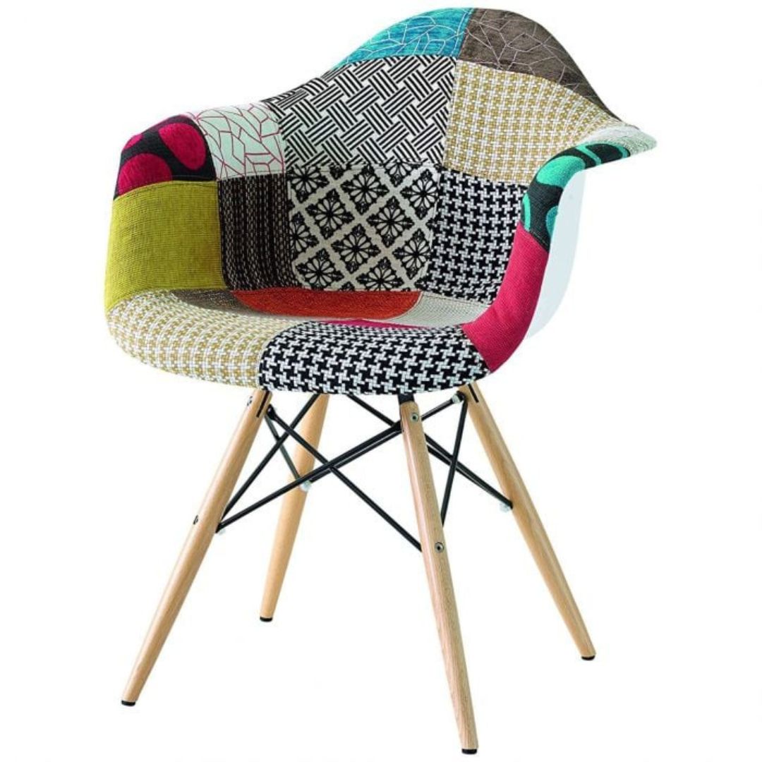 BUYBUY Poltroncina serie Picasso in PP con seduta in spugna ricoperta con stoffa in stile patchwork, piedi in legno di faggio e metallo Patchwork PIC007