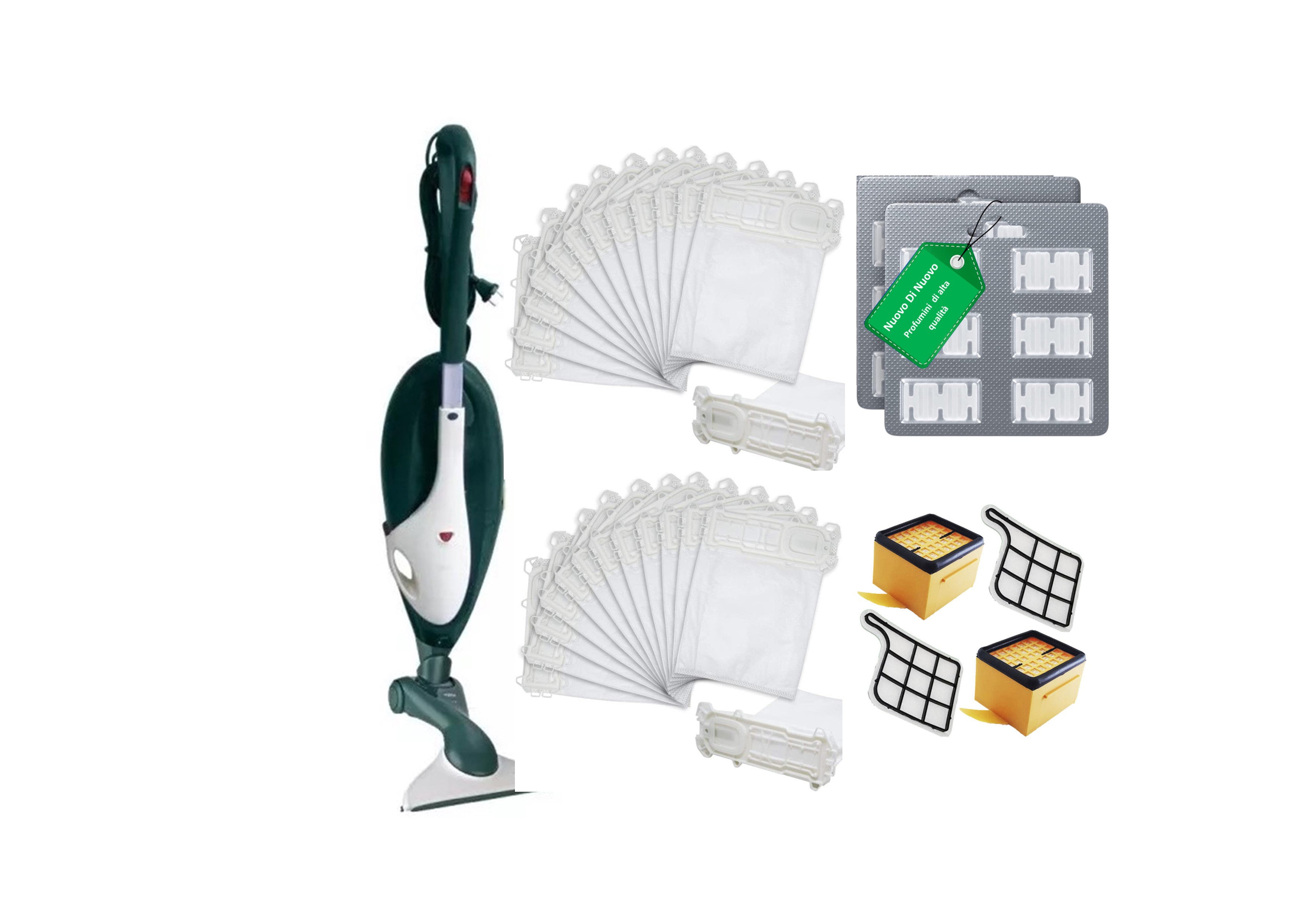 Kit 24 Sacchetti compatibili per Folletto VK135 MCS002B, 12 Profumi MCS009A,2 Hepa MCS004B, 2 filtri MCS008B