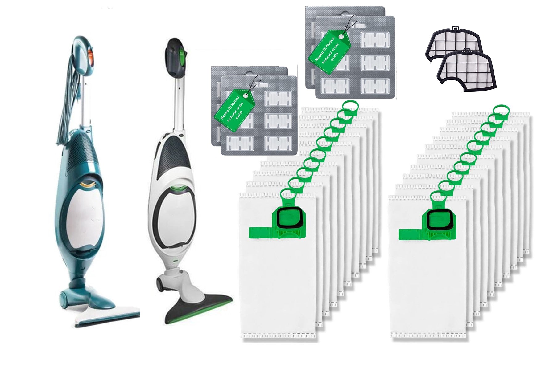 Kit 24 Sacchetti compatibili per Folletto VK140/150 MCS003B , 24 Profumi MCS009A, 2 filtri MCS007B