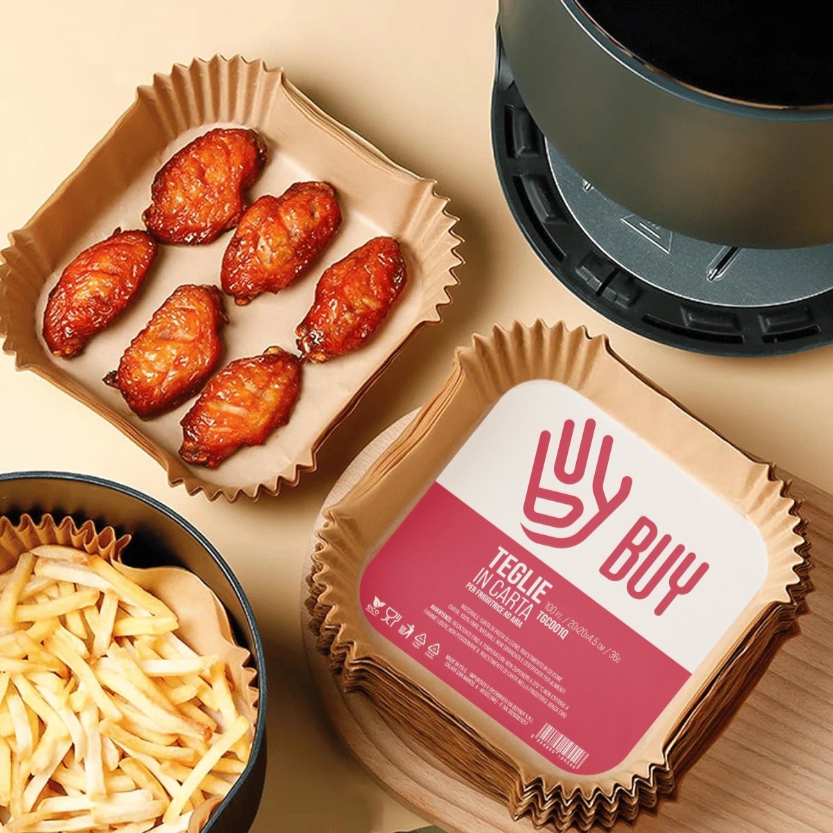 BUYBUY Teglie carta quadrate x friggitrici aria confezione da 1000 pezzi TGC001Q