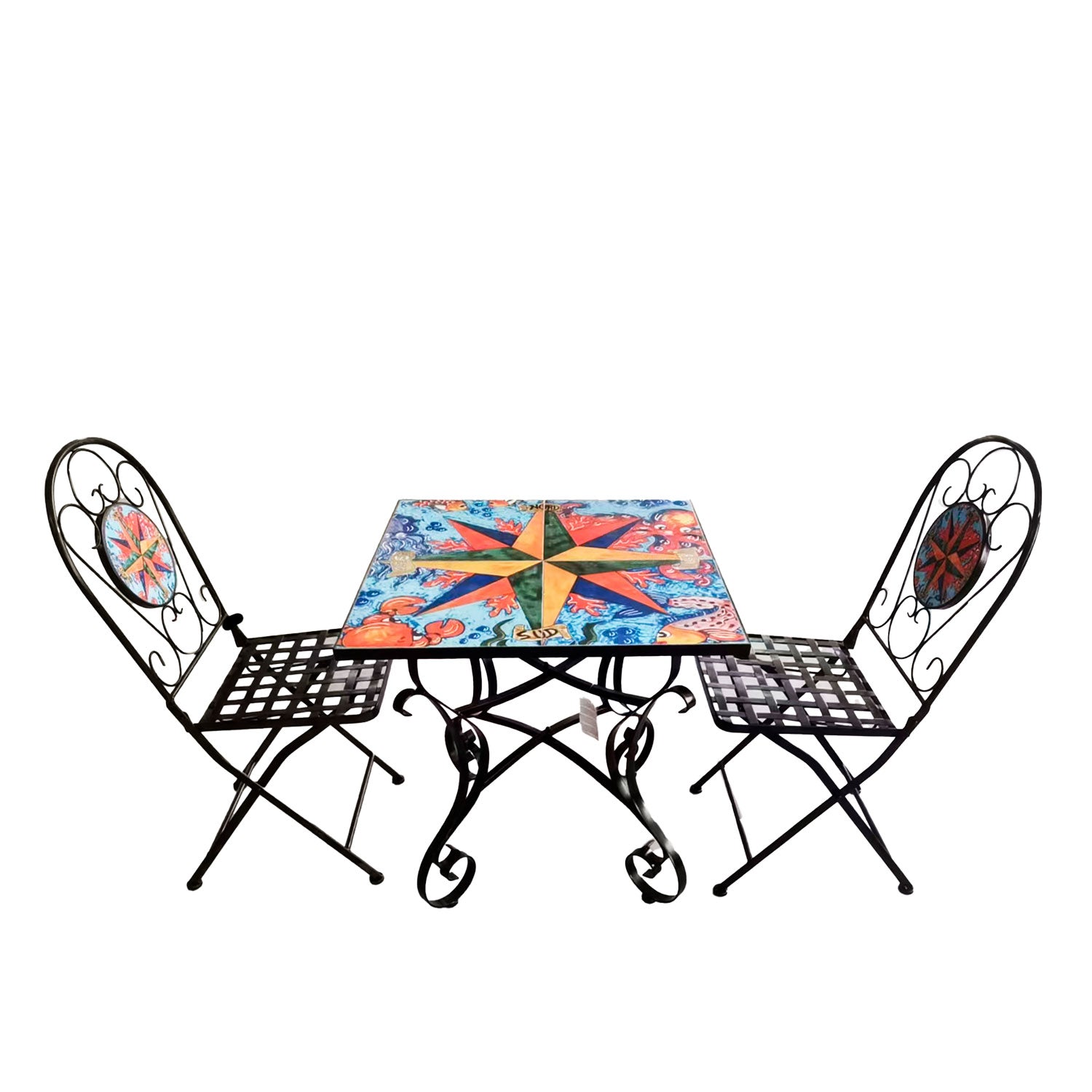 BUYBUY Kit 2 Sedie e Tavolo Quadrato in Ferro Battuto Mosaiko MOKIT024