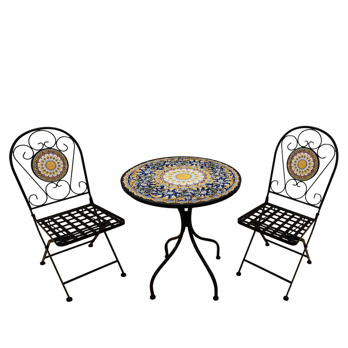 BUYBUY Kit 2 Sedie e Tavolo Rotondo in Ferro Battuto Mosaiko MOKIT040