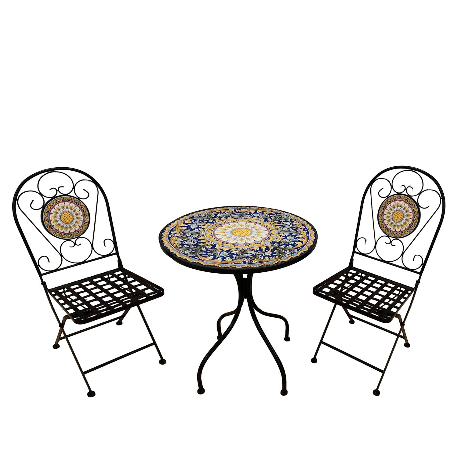 BUYBUY Kit 2 Sedie e Tavolo Rotondo in Ferro Battuto Mosaiko MOKIT040