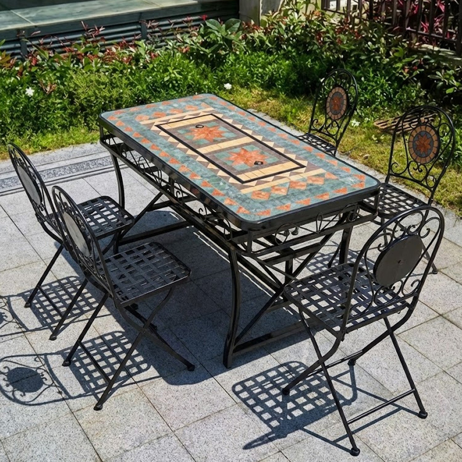 BUYBUY Kit 4 Sedie e Tavolo Mosaiko con Parte Centrale Estraibile per uso Griglia 150x80 cm MOKITO20