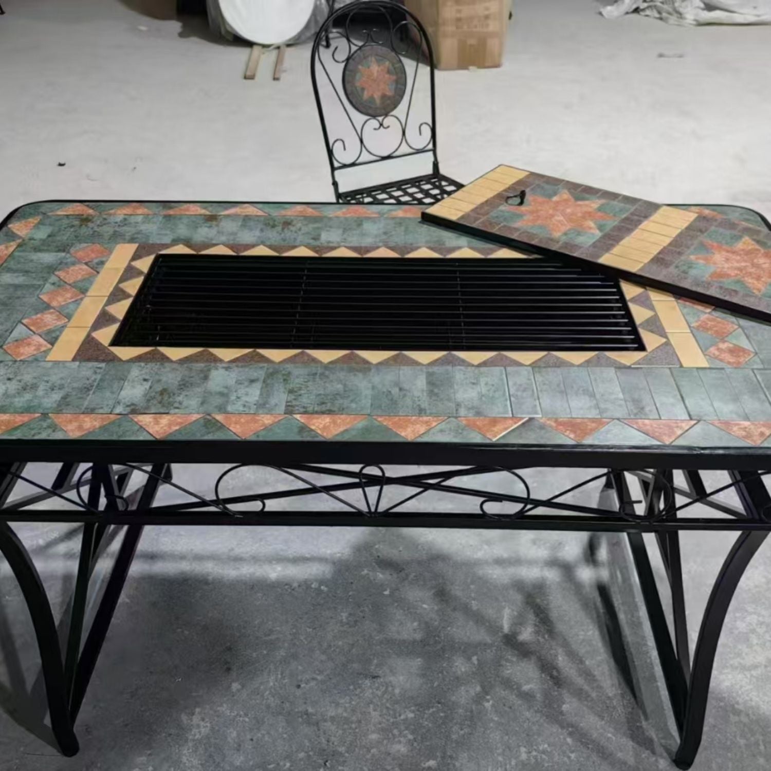 BUYBUY Kit 4 Sedie e Tavolo Mosaiko con Parte Centrale Estraibile per uso Griglia 150x80 cm MOKITO20