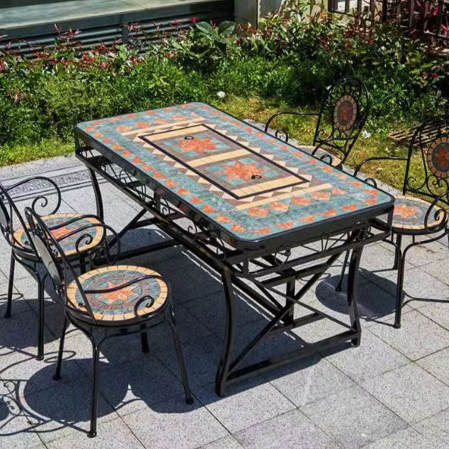 BUYBUY Kit 4 Sedie e Tavolo Mosaiko con Parte Centrale Estraibile per uso Griglia 150x80 cm MOKITO20