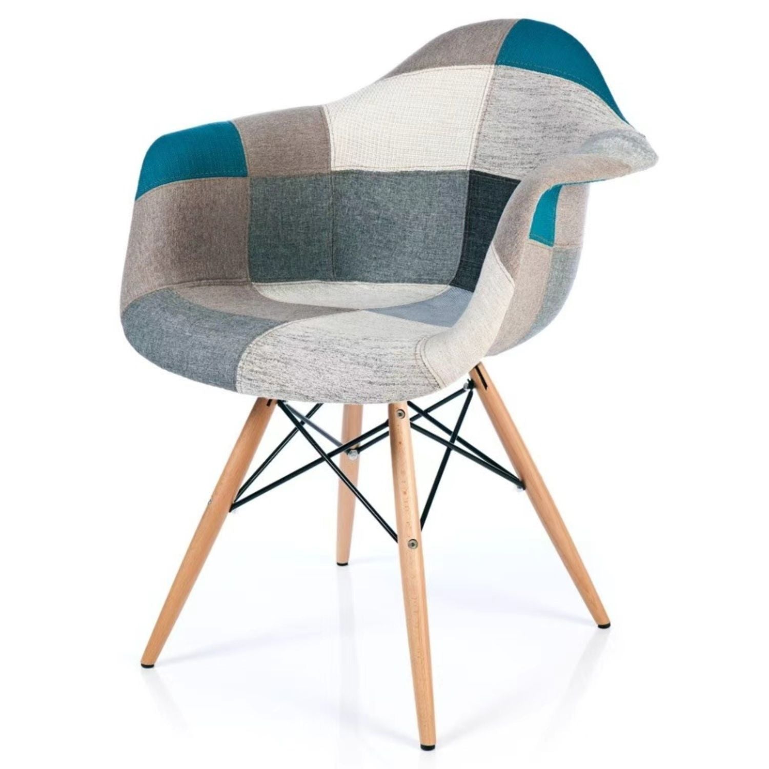 BUYBUY Poltroncina serie Picasso in PP Seduta in spugna ricoperta con stoffa Stile patchwork, piedi in faggio e metallo Colori freddi PIC015