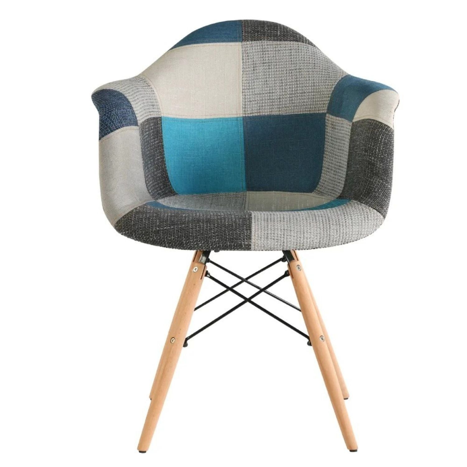 BUYBUY Poltroncina serie Picasso in PP Seduta in spugna ricoperta con stoffa Stile patchwork, piedi in faggio e metallo Colori freddi PIC015