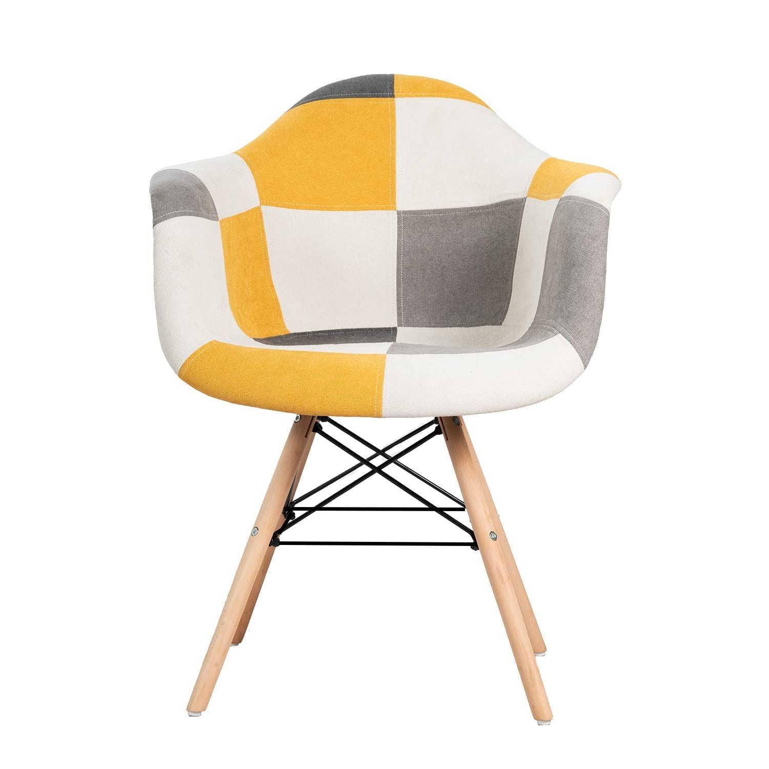 BUYBUY Poltroncina serie Picasso in PP Seduta in spugna ricoperta con stoffa Stile patchwork, piedi in faggio e metallo Colori caldi PIC025