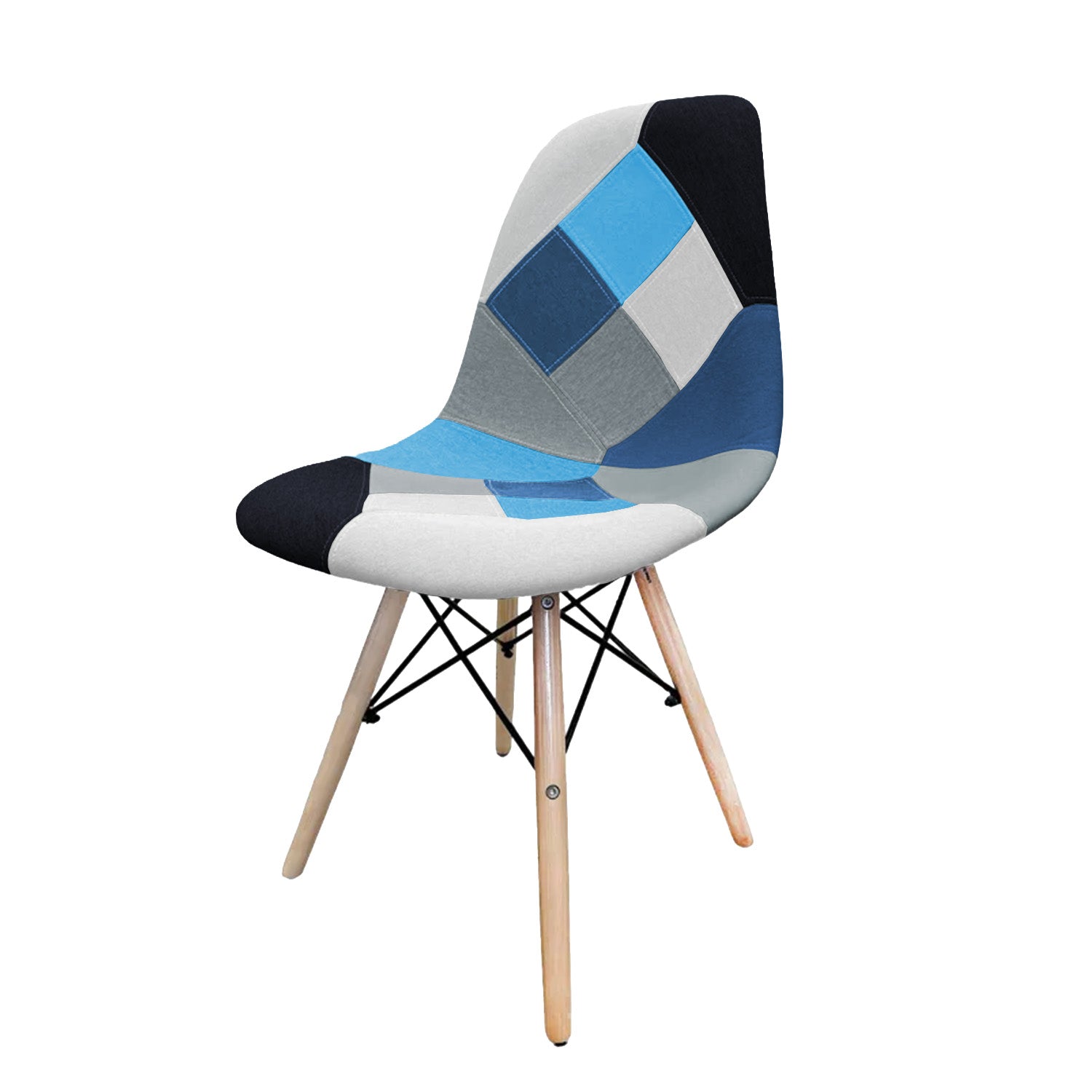 BUYBUY Sedia serie Picasso in PP con seduta in spugna ricoperta con stoffa in stile patchwork, piedi in legno di faggio e metallo Patchwork PIC012