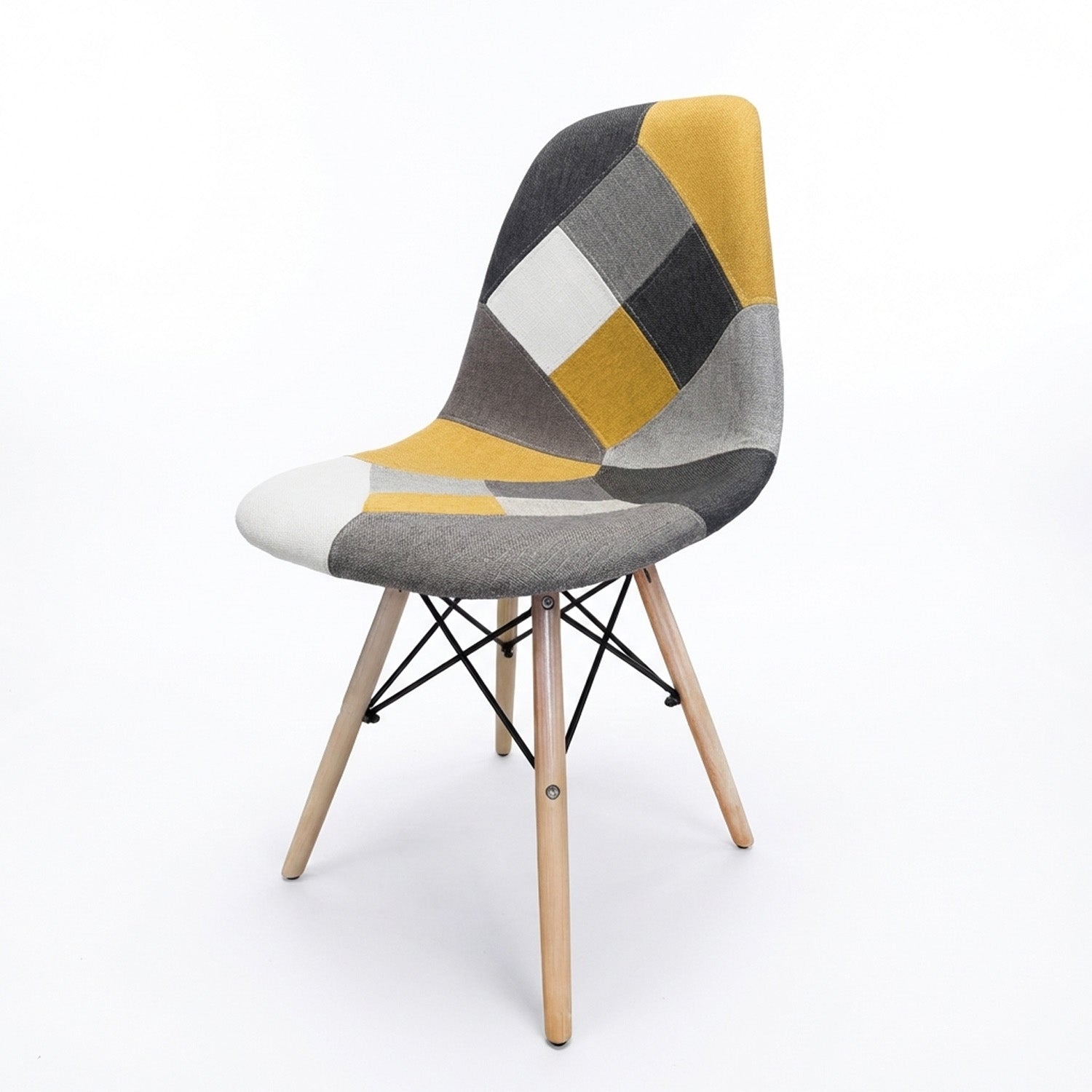 BUYBUY Sedia serie Picasso in PP con seduta in spugna ricoperta con stoffa in stile patchwork, piedi in legno di faggio e metallo Patchwork PIC022