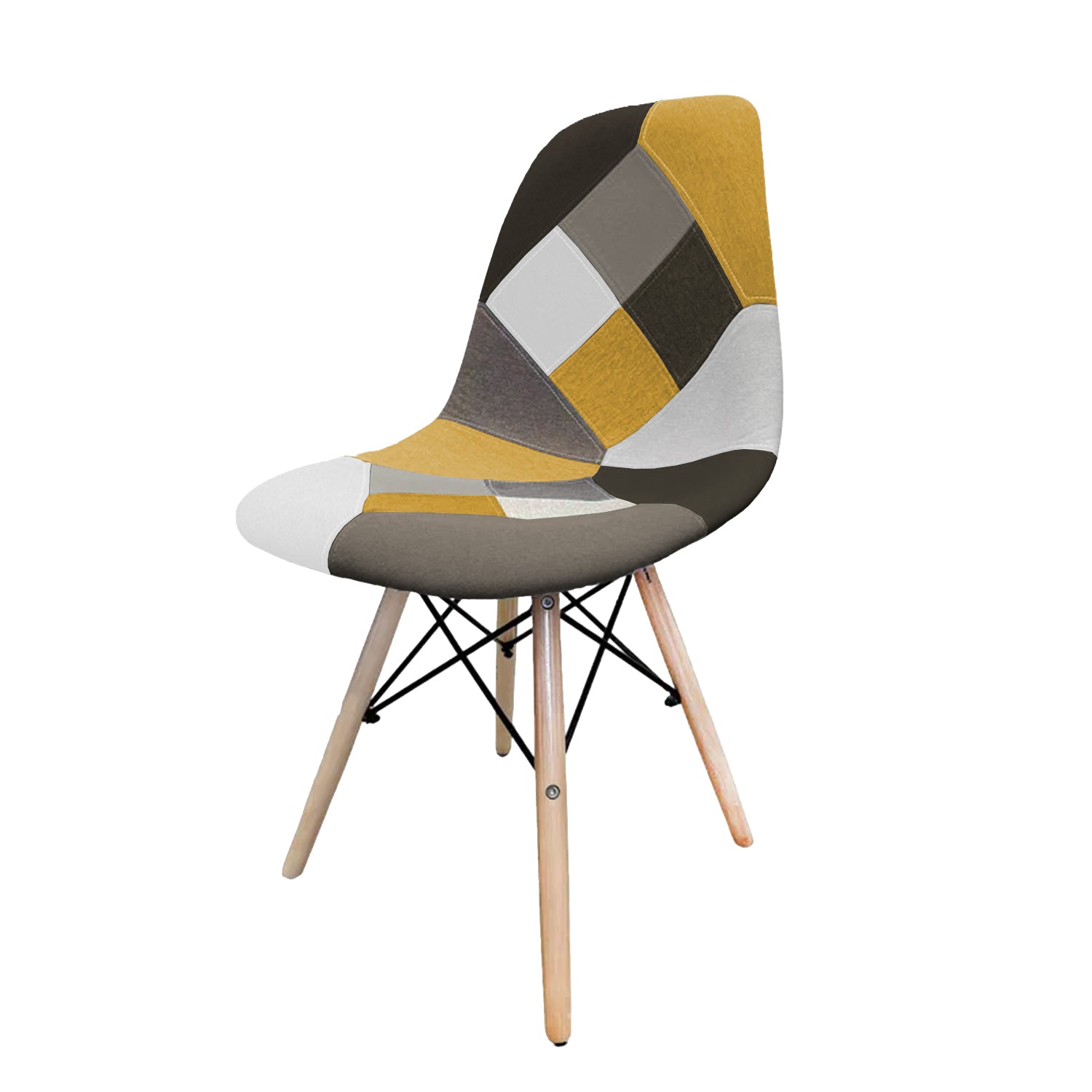 BUYBUY Sedia serie Picasso in PP con seduta in spugna ricoperta con stoffa in stile patchwork, piedi in legno di faggio e metallo Patchwork PIC022