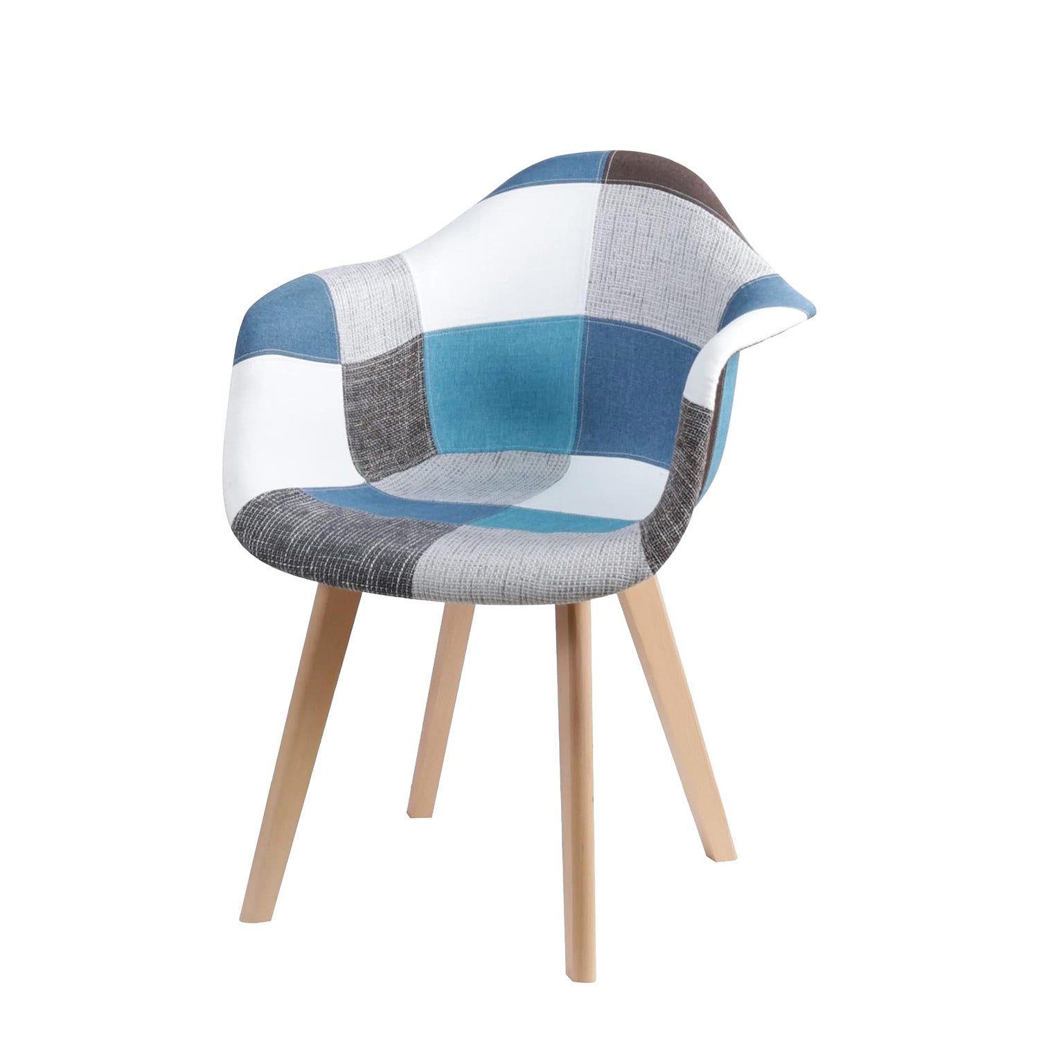 BUYBUY Poltroncina serie Picasso in PP Seduta in spugna ricoperta con stoffa Stile patchwork, piedi in faggio e metallo Colori freddi PIC016